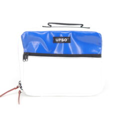 Duurzame laptoptas van vrachtwagenzeil - Blauw witte laptop tas